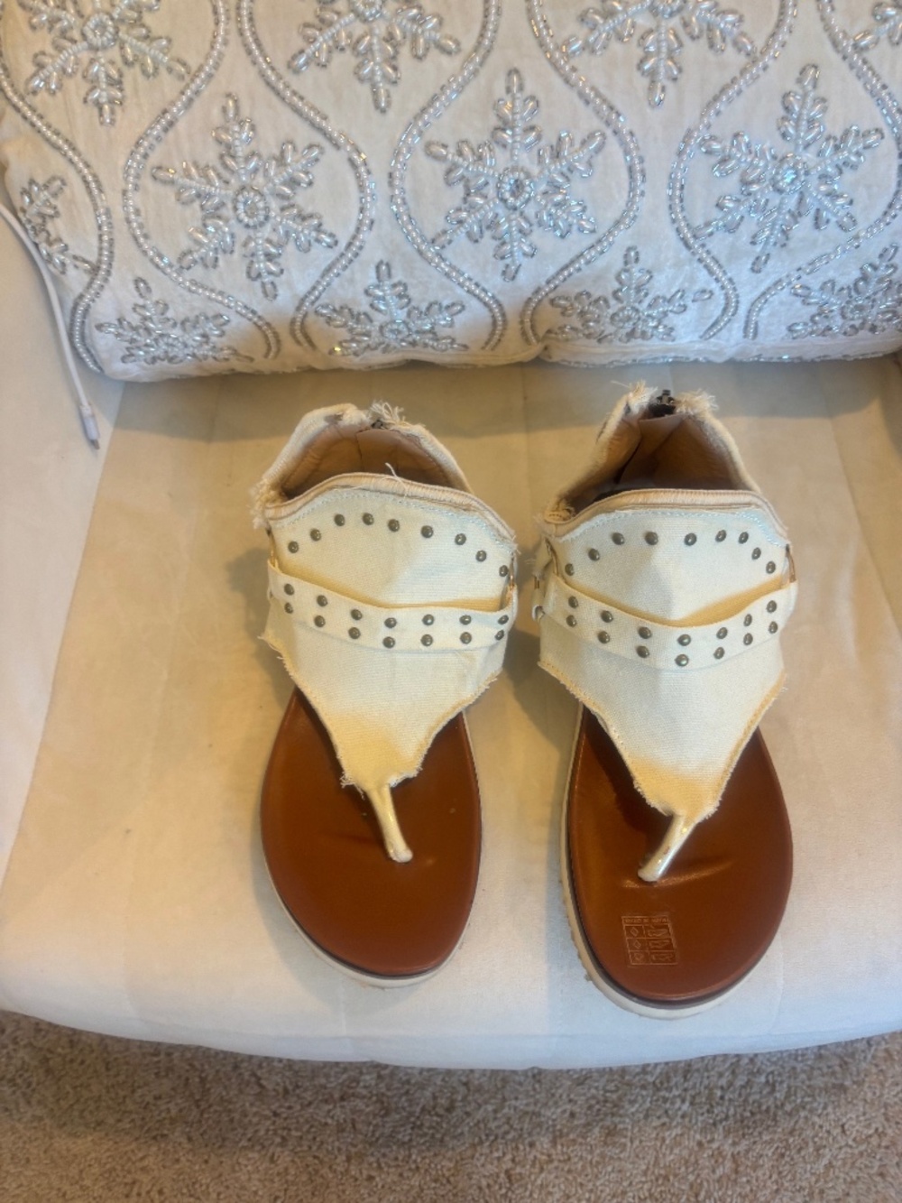 SUPER CUTE GLADEATOR STYLE STUDDED SANDALS WORN ONCE! BACK ZIPPER.